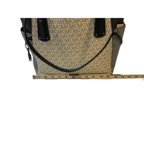 Michael Kors Blue Leather Logo Print Tote Handbag Dual Handles Sz 11x11 Luxe Bag - Picture 13 of 14